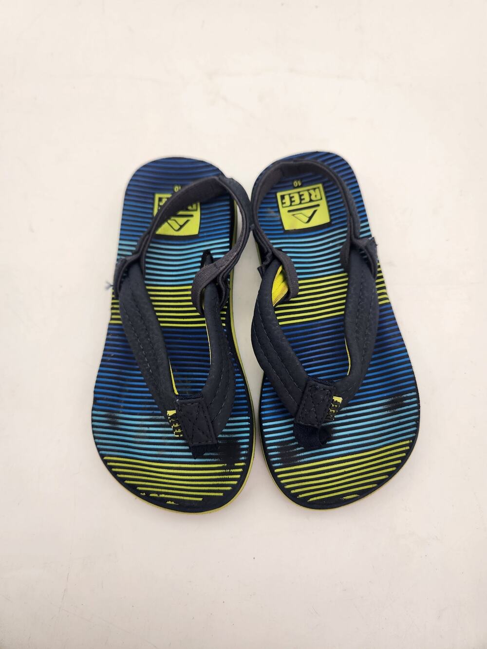 Reef Kids Flip Flops Youth Size 10 Blue Striped Beach Sandals Thong Slides